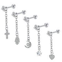 304 nehrđajućeg čelika piercing naušnica, modni nakit & različitih stilova za izbor & s Rhinestone, više boja za izbor, 1.20x6x3mm, Prodano By PC