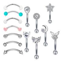 304 nehrđajućeg čelika piercing naušnica, modni nakit & micro utrti kubni cirkonij, više boja za izbor, 1.60x8x3mm, 14računala/Set, Prodano By Set