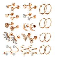 Stainless Steel Uho piercing nakit, 304 nehrđajućeg čelika, modni nakit & s Rhinestone, više boja za izbor, 1.60x6x3mm, 28računala/Set, Prodano By Set