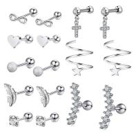 Stainless Steel Uho piercing nakit, 304 nehrđajućeg čelika, uglađen, modni nakit & s Rhinestone, srebro, 1.20x6x3mm, 16računala/Set, Prodano By Set