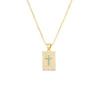 Kubieke Zirkoon Micro Pave Brass Ketting, Messing, Plein, gold plated, met cross patroon & uniseks & micro pave zirconia, meer kleuren voor de keuze, 11x19mm, Lengte Ca 19.69 inch, Verkocht door PC