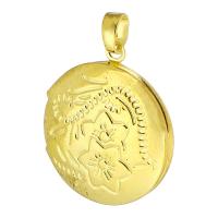 Blås Locket Häng, Mässing, Flat Round, guldfärg pläterade, DIY, 20x23x5.50mm, Hål:Ca 3mm, Innerdiameter:Ca 14mm, Säljs av PC