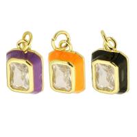 Cubique Pendentif en laiton zircon pavent, rectangle, couleur de haute qualité d'or plaqué, pavé de micro zircon & émail, plus de couleurs à choisir, 9.50x14x4mm, Trou:Environ 3mm, Vendu par PC