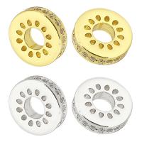 Entretoise de perles en laiton, beignet, fade et jamais plaqué de haute qualité, pavé de micro zircon, plus de couleurs à choisir, 10x10x3mm, Trou:Environ 3.5mm, Vendu par PC