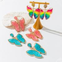 aleación de zinc Pendientes con Colgantes, con cordón poliéster, Mariposa, chapado en color dorado, Joyería & para mujer, más colores para la opción, libre de níquel, plomo & cadmio, 59x49mm, Vendido por Par