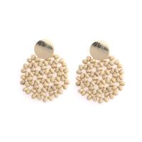 aleación de zinc Pendientes con Colgantes, con madera, Joyería & para mujer, beige, libre de níquel, plomo & cadmio, 40x50mm, Vendido por Par