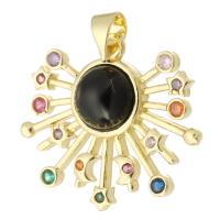 Cubique Pendentif en laiton zircon pavent, Placage de couleur d'or, bijoux de mode & DIY & pavé de micro zircon & pour femme, multicolore, 25x22x6mm, Trou:Environ 3mm, 10PC/lot, Vendu par lot