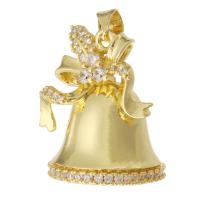 Messing hanger met micro-paved kubieke zirconia's, Christmas Bell, gold plated, mode sieraden & DIY & micro pave zirconia & voor vrouw, gouden, 19x23x17.50mm, Gat:Ca 3.5mm, 10pC's/Lot, Verkocht door Lot