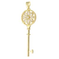 Messing hanger met micro-paved kubieke zirconia's, Sleutel, gold plated, mode sieraden & DIY & micro pave zirconia & voor vrouw, gouden, 17x52x3mm, Gat:Ca 4mm, 10pC's/Lot, Verkocht door Lot