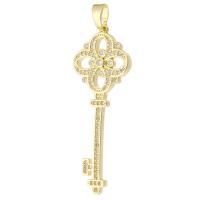 Messing hanger met micro-paved kubieke zirconia's, Sleutel, gold plated, mode sieraden & DIY & micro pave zirconia & voor vrouw, gouden, 18x49x3mm, Gat:Ca 4mm, 10pC's/Lot, Verkocht door Lot