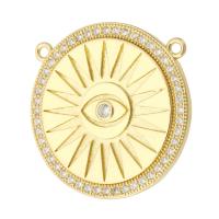 Cubique Pendentif en laiton zircon pavent, Rond, Placage de couleur d'or, bijoux de mode & DIY & motif de mauvais œil & pavé de micro zircon & pour femme & double trou, doré, 30x30x2.50mm, Trou:Environ 1.5mm, 10PC/lot, Vendu par lot