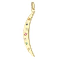 Cubique Pendentif en laiton zircon pavent, lune, Placage de couleur d'or, bijoux de mode & DIY & pavé de micro zircon & pour femme, multicolore, 13x50x2.50mm, Trou:Environ 3mm, 10PC/lot, Vendu par lot