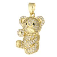 Cubic Zirconia Micro Pave bronze Pingente, cobre, Urso, cromado de cor dourada, joias de moda & DIY & micro pavimento em zircônia cúbica & para mulher, dourado, 17x27x6mm, Buraco:Aprox 4mm, 10PCs/Lot, vendido por Lot