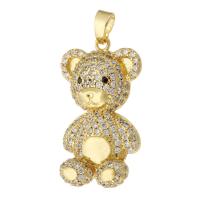 Cubic Zirconia Micro Pave bronze Pingente, cobre, Urso, cromado de cor dourada, joias de moda & DIY & micro pavimento em zircônia cúbica & para mulher, dourado, 20x34.50x9mm, Buraco:Aprox 4mm, 10PCs/Lot, vendido por Lot