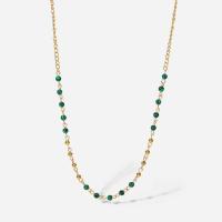 Collier de bijoux en acier inoxydable, Acier inoxydable 304, avec Malachite, avec 5cm chaînes de rallonge, pour femme, doré, 0.30mm, Longueur Environ 42.2 cm, Vendu par PC