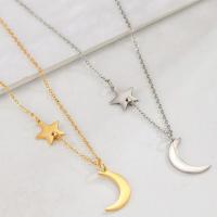 Jewelry Cruach dhosmálta muince, 304 Cruach dhosmálta, le 1.97inch slabhra extender, Moon agus Star, jewelry faisin & do bhean, dathanna níos mó le haghaidh rogha, Díolta Per Thart 17.72 Inse Snáithe