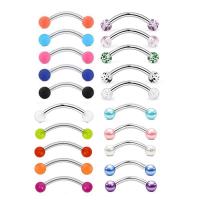 Acero inoxidable curvado Barbell, acero inoxidable 304, Donut, diferentes estilos para la opción & micro arcilla de zirconia cúbica, más colores para la opción, 1.20x8x3mm, Vendido por Set