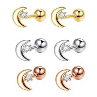 Nerezová ocel Ear Piercing šperky, 304 Stainless Steel, Měsíc a hvězda, módní šperky & unisex & micro vydláždit kubické zirkony, více barev na výběr, 1.20x6x3mm, Prodáno By PC