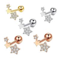 Rostfritt stål Ear Piercing Smycken, 304 rostfritt stål, Star, mode smycken & Unisex & micro bana cubic zirconia, fler färger för val, 1.20x6x3mm, Säljs av PC