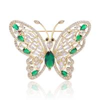 Cubic Zirconia Broche, metal, Mariposa, chapado en color dorado, Joyería & micro arcilla de zirconia cúbica & para mujer, verde, libre de níquel, plomo & cadmio, 49x37mm, Vendido por UD