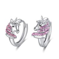 Zircon cubique Micro Pave d'oreille en argent sterling, Argent sterling 925, Licorne, Plaqué de platine, pavé de micro zircon & pour femme, rose, 16mm, Vendu par paire