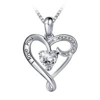 Cubic Zircon Micro bane Sterling sølv halskæde, 925 Sterling Sølv, Heart, platineret, Micro Pave cubic zirconia & hule, 25x20mm, Solgt af PC