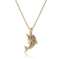 Cubic Zircon Micro Pave Brass Necklace with 1.96 inch extender chain Dolphin 18K gold plated micro pave cubic zirconia & for woman Length Approx 15.74 Inch Sold By PC