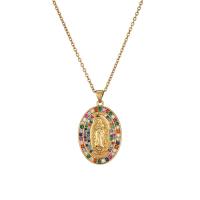 Cubic Zircon Micro Pave Brass Necklace Ellipse gold color plated micro pave cubic zirconia & for woman multi-colored Length Approx 15.74 Inch Sold By PC