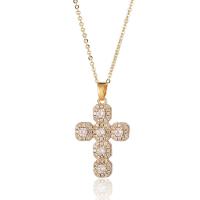 Cubic Zircon Micro Pave Brass Necklace Cross gold color plated micro pave cubic zirconia & for woman Length Approx 15.74 Inch Sold By PC