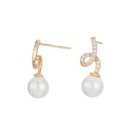 Cubic Zirconia Micro Pave Brass Earring with Freshwater Pearl gold color plated & micro pave cubic zirconia & for woman Sold By Pair