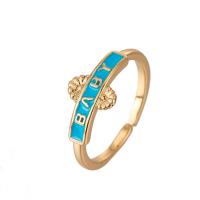 Brass Finger Ring gold color plated Adjustable & for woman & enamel Sold By PC