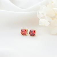 Cúbicos Circonia Colgante Latón Micro pavimenta, metal, chapado en color dorado, micro arcilla de zirconia cúbica, Rojo, 10.50x9mm, Vendido por UD