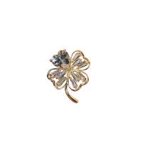 Zirkoon Broche, Messing, Four Leaf Clover, gold plated, micro pave zirconia & voor vrouw & hol, nikkel, lood en cadmium vrij, 16x21mm, 10pC's/Lot, Verkocht door Lot