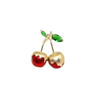 El esmalte Broche, metal, Cereza, chapado en color dorado, micro arcilla de zirconia cúbica & para mujer, libre de níquel, plomo & cadmio, 20x22mm, 10PCs/Grupo, Vendido por Grupo