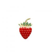 Enamel Brooch Brass Strawberry gold color plated micro pave cubic zirconia & for woman nickel lead & cadmium free Sold By Lot