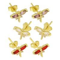 Cubic Zirconia Micro Pave Brass Earring Butterfly high quality gold color plated micro pave cubic zirconia & for woman Sold By Pair