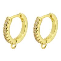 ottone Individuazione di orecchino huggie Hoop, color oro di alta qualità placcati, Micro spianare cubic zirconia, 13x13x2mm, Foro:Appross. 1mm, Venduto da coppia