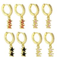 Huggie hoepel Drop Earrings, Messing, hoge kwaliteit gold plated, micro pave zirconia & voor vrouw, meer kleuren voor de keuze, 23mm, Verkocht door pair