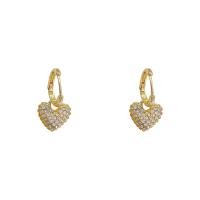 Huggie hoepel Drop Earrings, Zinc Alloy, Hart, hoge kwaliteit verguld en nooit vervagen, mode sieraden & voor vrouw & met strass, gouden, 23x13mm, Verkocht door pair