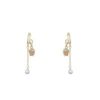 Boucles d'oreilles en alliage de zinc, avec Plastique ABS perle, fade et jamais plaqué de haute qualité, bijoux de mode & pour femme, doré, 42x6mm, Vendu par paire