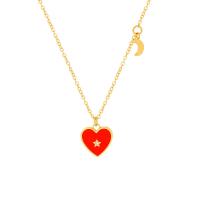 Titanium Steel Necklace with 5cm extender chain Heart Vacuum Ion Plating for woman & enamel & with rhinestone golden Length Approx 40 cm Sold By PC