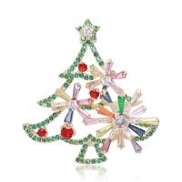 Broches de Navidad, metal, Árbol de Navidad, chapado en oro real, Joyería & unisexo & micro arcilla de zirconia cúbica, más colores para la opción, libre de níquel, plomo & cadmio, 35x38mm, Vendido por UD