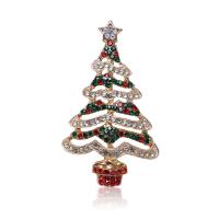 Christmas Brooches Zinc Alloy Christmas Tree gold color plated fashion jewelry & for woman & with rhinestone mixed colors nickel lead & cadmium free Sold By PC