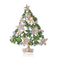 Broches de Noël, alliage de zinc, arbre de noël, Placage de couleur d'or, bijoux de mode & pour femme & émail & avec strass, vert, protéger l'environnement, sans nickel, plomb et cadmium, 41x53mm, Vendu par PC