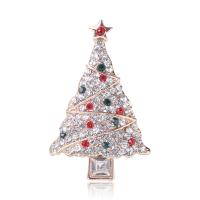 Spille di Natale, lega in zinco, Albero di Natale, placcato color oro, gioielli di moda & unisex & con strass, nessuno, assenza di nichel,piombo&cadmio, 33x52mm, Venduto da PC