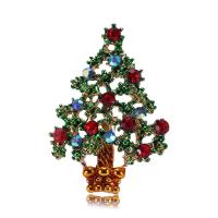 Broches de Noël, alliage de zinc, arbre de noël, Placage de couleur d'or, bijoux de mode & unisexe & émail & avec strass, vert, protéger l'environnement, sans nickel, plomb et cadmium, 32x47mm, Vendu par PC