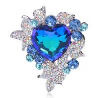 Rhinestone Broche, Zinc Alloy, Heart, sølvfarvet forgyldt, mode smykker & for kvinde & med rhinestone, flere farver til valg, nikkel, bly & cadmium fri, 52x63mm, Solgt af PC