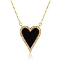 Cubic Zircon Micro Pave Brass Necklace Heart gold color plated micro pave cubic zirconia & for woman & enamel Length Approx 17.7 Inch Sold By PC