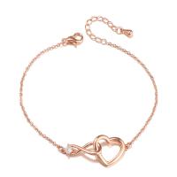 Zinc Alloy armbånd, rosa guld farve forgyldt, Micro Pave cubic zirconia & for kvinde, rosa guld farve, 200mm, Solgt af PC