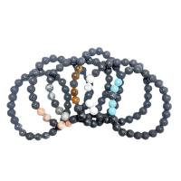 Bráisléid gemstone, Lava, le Gemstone, ábhair éagsúla do rogha & unisex, dubh, 8mm, Fad Thart 7.48 Inse, Díolta De réir PC